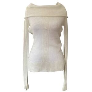 Y2K Unionbay Cable Knit Cowl Neck White Sweater Medium Grunge Preppy Sheer 2000s
